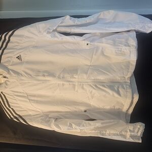Adidas White Windbreaker Jacket with Signature Stripes